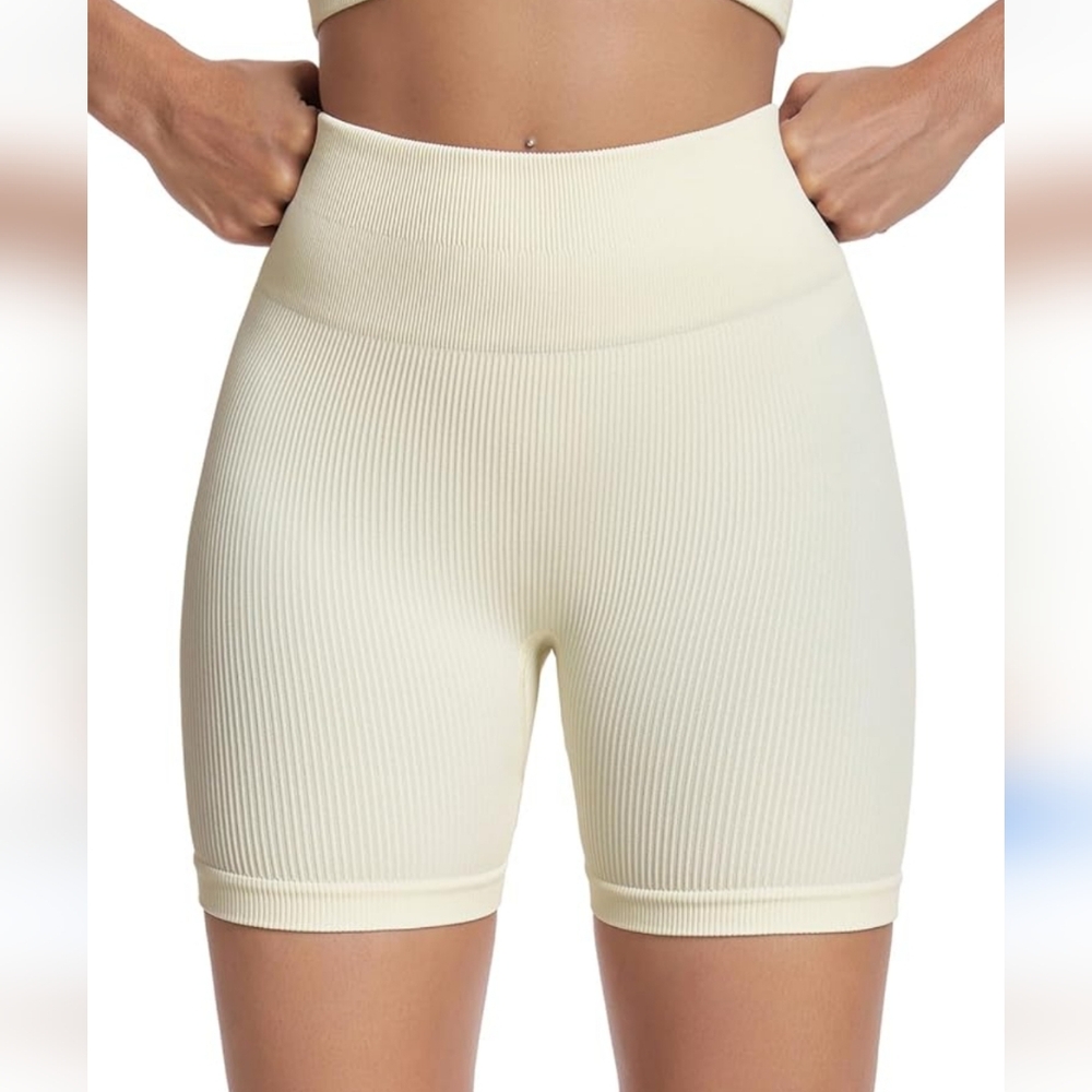 WILO the Label Pastel Yellow Ribbed High Waist Athletic Workout Shorts S